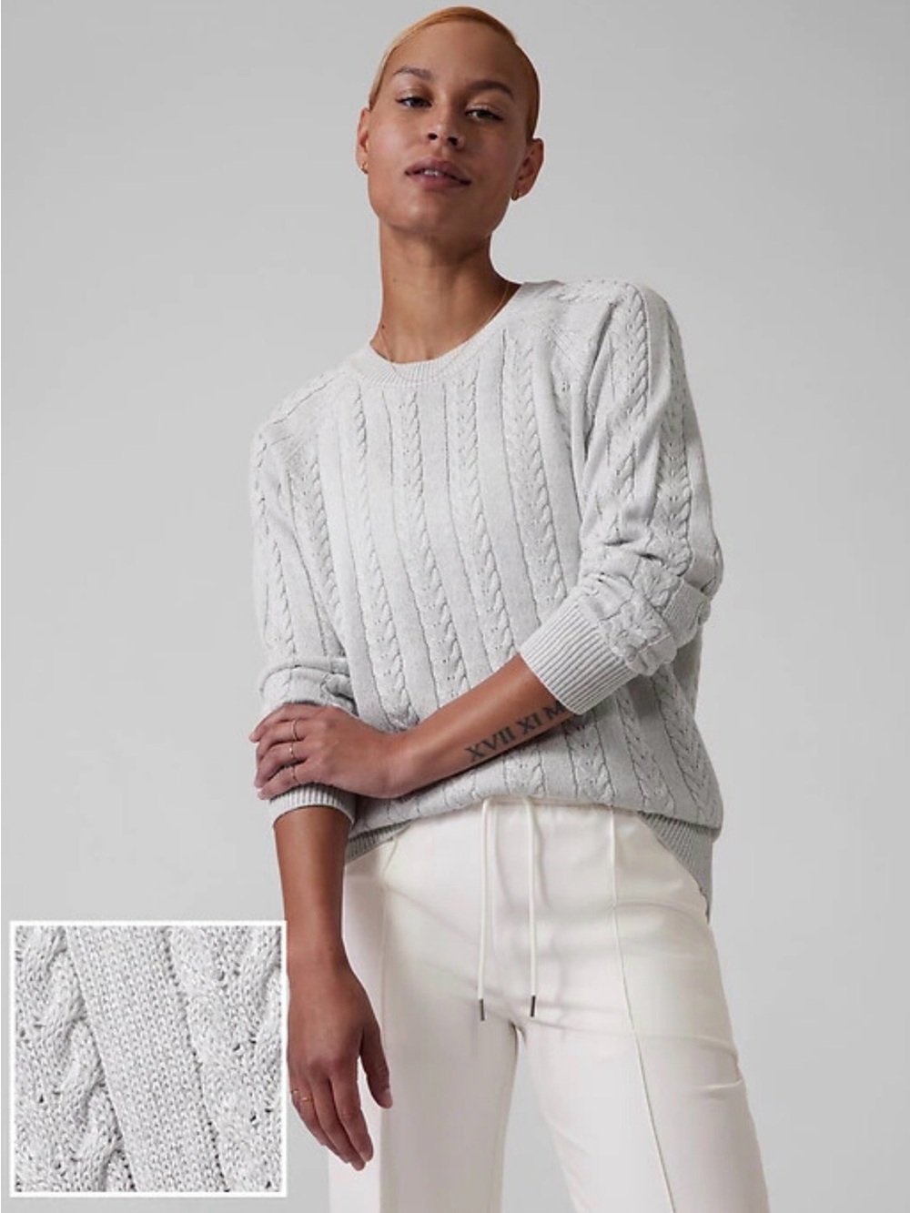 EUC Athleta Gray Silver Cable Knit Sweater